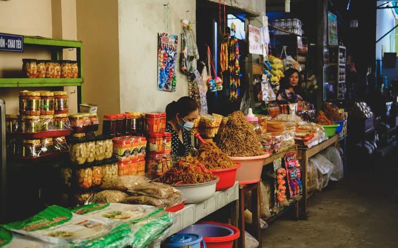 cambodia market qr code stall