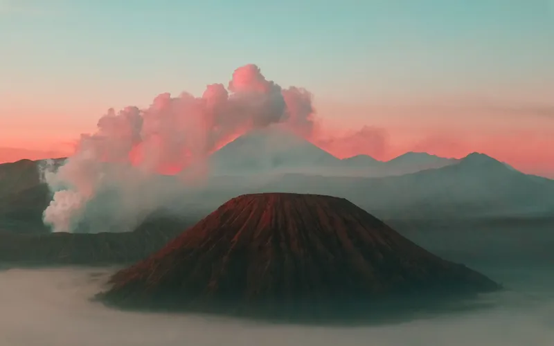 volcano crater sunrise