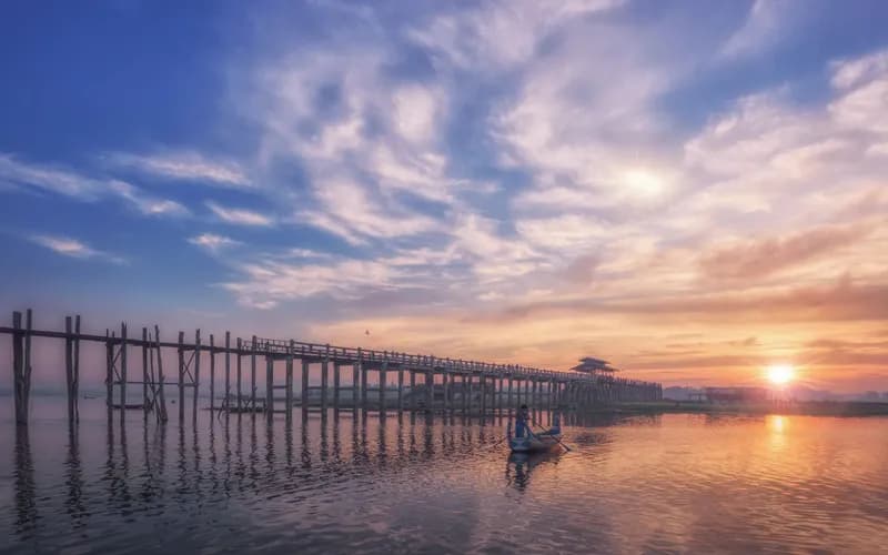 teak bridge at sunset