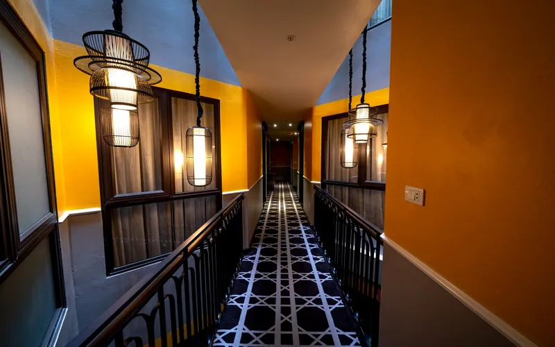 empty hotel corridor