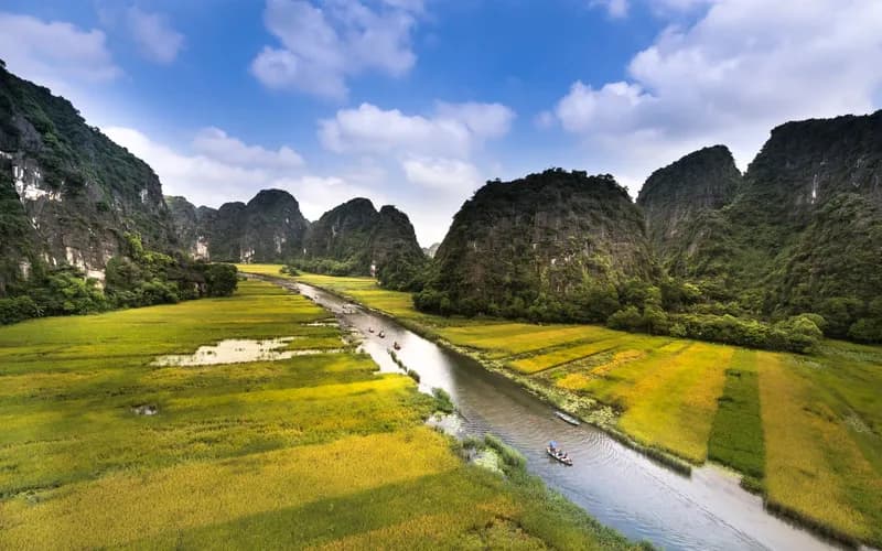 terraced rice valley with limestone karst peaks in Cao Bang